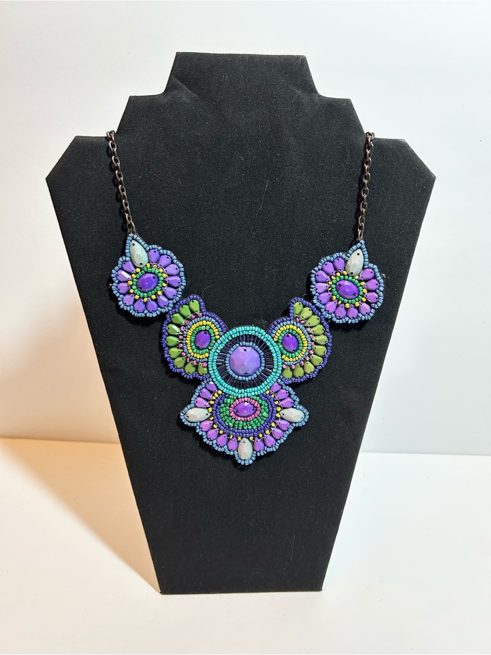 Purple & Green Beaded Statement Necklace